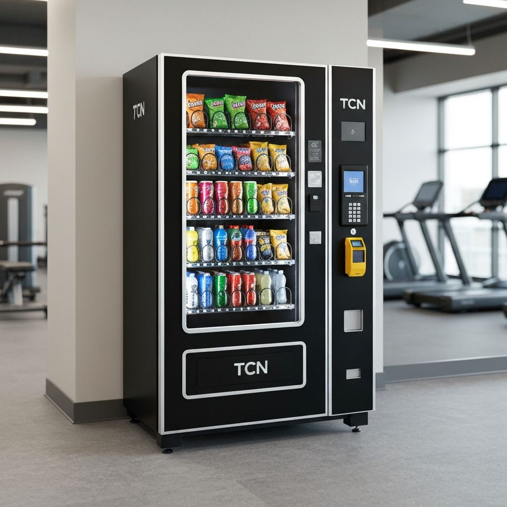 Vending machine in a fitness center lobby